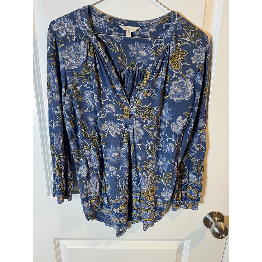 Lucky Brand Womens Blouse Floral‎ Paisley Print Blue Small